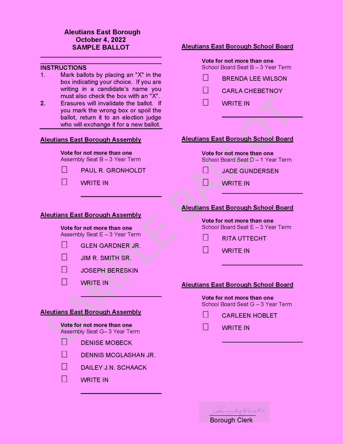 Notice of Election and Sample Ballot Aleutians East Borough